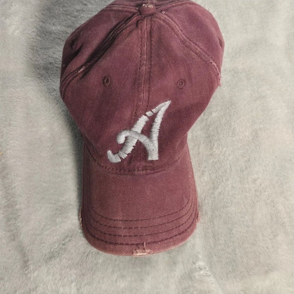 Aeropostale L/XL Fitted Hat Burgundy Maroon Embroidered A Vintage Distressed Cap